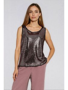 Nife Top w kolorze czarno-brązowym rozmiar: 38. Brązowe topy Nife, bez wzorów, bez kołnierzyka, bez ramiączek. Za 167,67 zł.