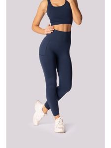 Spaio Legginsy sportowe "Base" w kolorze granatowym rozmiar: M/L. Niebieskie legginsy Spaio, l, bez wzorów, z materiału, z podwyższonym stanem, outdoorowe. Za 130,99 zł.