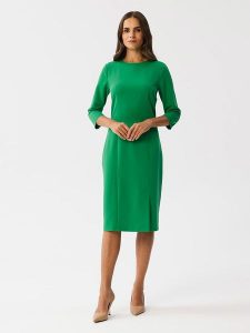 Stylove Sukienka w kolorze zielonym rozmiar: XL. Zielone sukienki Stylove, na co dzień, xl, bez wzorów, bez kołnierzyka, bez ramiączek, midi, proste. Za 188,85 zł.
