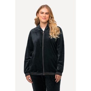 Damskie Aksamitna bluza z tulipanem kaptur skrzace detale. Czarne bluzy Ulla Popken, plus size, bez wzorów, z elastanu, bez kaptura. Za 294,99 zł.