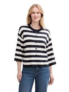 Tom Tailor Bluzka w kolorze granatowo-kremowym rozmiar: XS. Białe bluzki Tom Tailor, s, bez wzorów, z wiskozy, klasyczne, bez kołnierzyka, bez ramiączek. Za 91,77 zł.