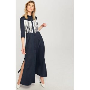 Sukienka maxi z frędzlami - Granatowy. Kombinezony marki Reserved. W wyprzedaży za 79,99 zł.