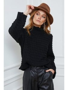 Joséfine Sweter w kolorze czarnym rozmiar: S. Czarne swetry oversize Joséfine, s, bez wzorów, ze splotem, bez ramiączek. Za 166,88 zł.