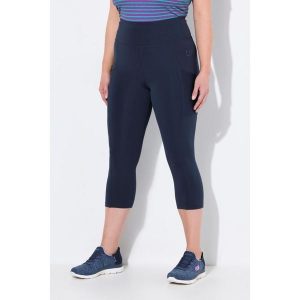 Damskie Legginsy 3/4 długość do łydek wysoki stan szybkoschnący materiał. Niebieskie legginsy Ulla Popken, bez wzorów, z elastanu, z podwyższonym stanem. Za 244,99 zł.