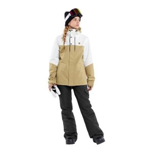 Kurtka snowboardowa damska Volcom Bolt Ins. Brązowe kurtki Volcom, na zimę, l, bez wzorów, bez kaptura, narciarskie. Za 449,99 zł.