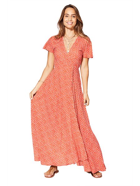 Aller Simplement Sukienka w kolorze czerwonym rozmiar: 38/40. Czerwone sukienki Aller Simplement, bez wzorów, z wiskozy, bez kołnierzyka, bez ramiączek, maxi. Za 92,42 zł.