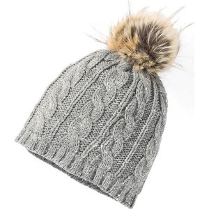 Czapka dzianinowa z pomponem ze sztucznego futerka bonprix szary melanż. Czapki marki bonprix. Za 44,99 zł.