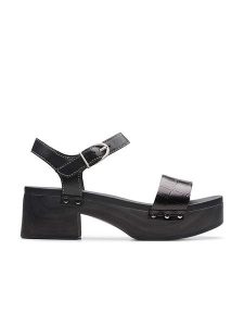 Clarks Skórzane sandały "Sivanne Bay" w kolorze czarnym na obcasie rozmiar: 37,5. Czarne sandały Clarks, bez wzorów, z otwartym noskiem, bez obcasa, na koturnie, bez zapięcia. Za 172,49 zł.