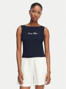 Tommy Hilfiger Top Classic WW0WW50947 Granatowy Regular Fit. Niebieskie topy TOMMY HILFIGER, l, bez wzorów, z bawełny, bez kołnierzyka, bez ramiączek. Za 169,99 zł.