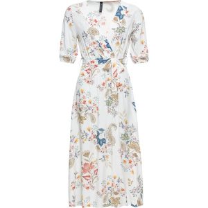 Sukienka midi z lejącej wiskozy. Białe sukienki bonprix, bez wzorów, z wiskozy, bez kołnierzyka, bez ramiączek, midi. Za 159,99 zł.