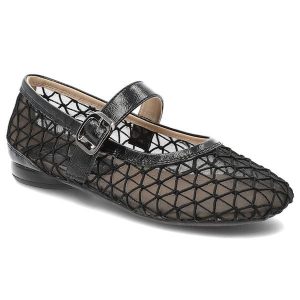 Baleriny damskie Filippo, cholewka z materiału tekstylnego siateczkowego z wykończeniem ze skóry naturalnej licowej na płaskiej podeszwie, czarne, DP. Czarne balerinki Filippo, bez wzorów, ze skóry, bez obcasa, na płaskiej podeszwie, bez zapięcia. Za 144,90 zł.