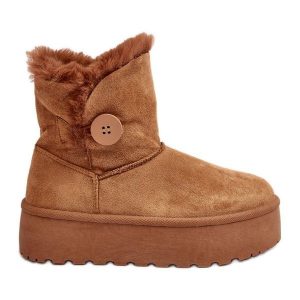 Damskie Śniegowce Na Platformie Z Futerkiem Camel Wikasem brązowe. Brązowe buty zimowe z gumy, za kostkę, bez obcasa, na platformie, bez zapięcia. Za 170,94 zł.