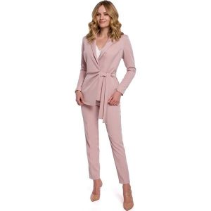 Elegancki Żakiet Wiązany na Boku - Różowy. Czerwone marynarki i żakiety MOE, l, bez wzorów, z elastanu, eleganckie. Za 223,90 zł.