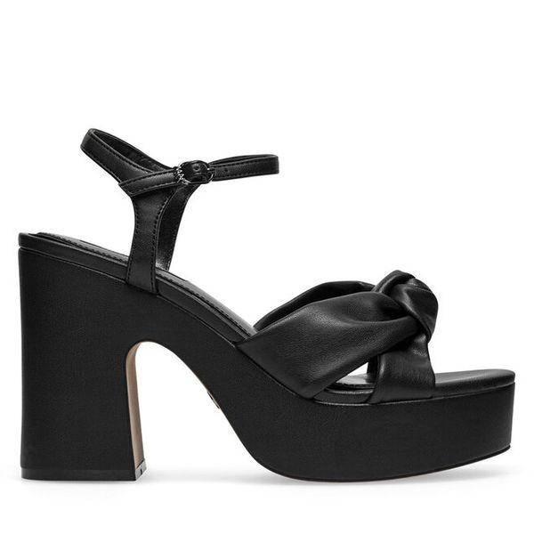 Sandały Nine West. Czarne sandały Nine West, bez wzorów, bez obcasa, na słupku, bez zapięcia. Za 149,99 zł.