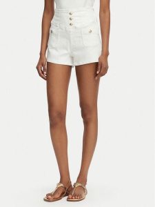 Guess Szorty jeansowe W6GD57 D0853 Biały Regular Fit. Białe szorty Guess, z aplikacjami, z bawełny. Za 434,99 zł.