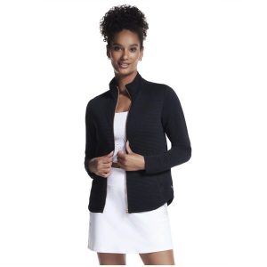 Bluza dresowa sportowa damska The Hoodless Hoodie GoWalk Shine Jacket. Czarne bluzy Skechers, m, bez wzorów, z dresówki, bez kaptura. Za 249,99 zł.