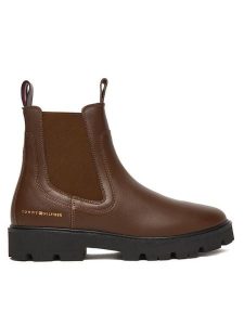 Tommy Hilfiger Sztyblety Lthr Low Chelsea FW0FW08775 Brązowy. Brązowe botki TOMMY HILFIGER, bez wzorów, ze skóry, bez obcasa, na płaskiej podeszwie, bez zapięcia. Za 599,99 zł.