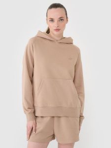 4F Bluza dresowa nierozpinana z kapturem damska - beżowa XL. Brązowe bluzy 4f, xl, bez wzorów, z bawełny, z kapturem. Za 149,99 zł.