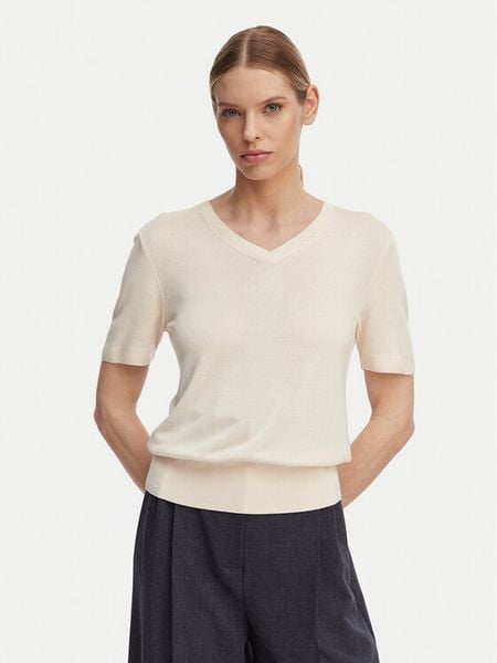 Calvin Klein Sweter LV044F323G Kremowy Regular Fit. Białe swetry klasyczne Calvin Klein, m, z wiskozy, bez kołnierzyka. Za 240,99 zł.