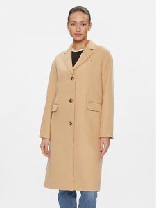 Tommy Jeans Płaszcz wełniany DW0DW17232 Beżowy Relaxed Fit. Brązowe płaszcze Tommy Jeans, l, bez wzorów, z jeansu, bez kaptura. Za 839,99 zł.