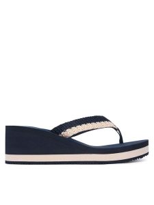 Tommy Hilfiger Japonki Th Wedge Crochet Summer Sandal FW0FW09420 Granatowy. Niebieskie klapki TOMMY HILFIGER, bez wzorów, z materiału, bez obcasa. Za 229,99 zł.