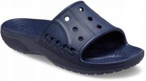 Klapki Dla Dorosłych Crocs Baya II Slide. Niebieskie klapki Crocs, bez wzorów, z materiału, bez obcasa. Za 99,99 zł.