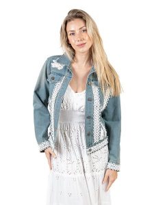 Isla Bonita by SIGRIS Kurtka dżinsowa w kolorze błękitnym rozmiar: XL. Niebieskie kurtki Isla Bonita by SIGRIS, xl, z aplikacjami, z bawełny, bez kaptura. Za 267,92 zł.