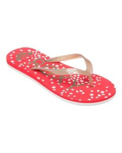 Klapki dla Kobiety TAHITI. Czerwone klapki Roxy, bez wzorów, z materiału, bez obcasa. Za 89,99 zł.