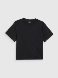 4F T-shirt regular gładki damski - czarny XL. Czarne t-shirty 4f, uniwersalny, bez wzorów, z bawełny, bez kołnierzyka, bez ramiączek. Za 69,99 zł.