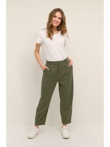 Kaffe Spodnie w kolorze khaki rozmiar: 38. Brązowe spodnie z wysokim stanem Kaffe, bez wzorów, z materiału, z podwyższonym stanem. Za 130,99 zł.