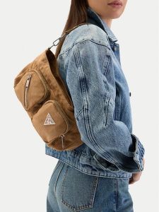 Guess Jeans Torebka CWBEO-GUESS-B-007-09 Beżowy. Brązowe torebki klasyczne Guess Jeans, z aplikacjami, z jeansu, bez dodatków. Za 259,99 zł.