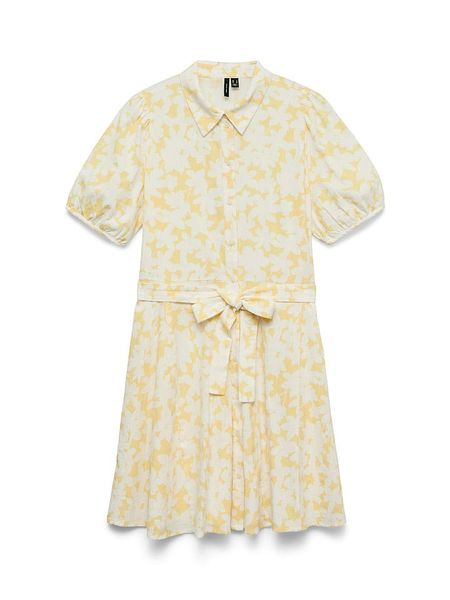 Vero Moda Sukienka w kolorze biało-żółtym rozmiar: L. Białe sukienki Vero Moda, l, bez wzorów, z bawełny, bez kołnierzyka, bez ramiączek, mini. Za 132,98 zł.