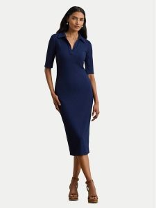 LAUREN RALPH LAUREN Sukienka dzianinowa 200973609002 Granatowy Slim Fit. Niebieskie sukienki Lauren Ralph Lauren, m, bez wzorów, z dzianiny, bez kołnierzyka, bez ramiączek. Za 655,99 zł.