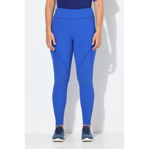 Damskie Legginsy funkcyjne prążkowany dżersej kieszeń na zamek z recyklingu. Niebieskie legginsy Ulla Popken, bez wzorów, z dżerseju. Za 239,99 zł.