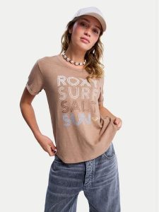 Roxy T-Shirt ERJZT06024 Brązowy Regular Fit. Brązowe t-shirty Roxy, m, bez wzorów, z bawełny, bez kołnierzyka, bez ramiączek. Za 109,99 zł.