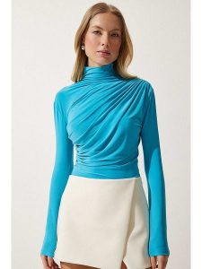 Happiness Istanbul Bluzka w kolorze niebieskim rozmiar: 40. Niebieskie bluzki Happiness Istanbul, bez wzorów, bez kołnierzyka, bez ramiączek. Za 48,95 zł.