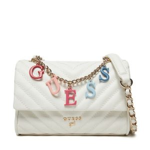 Torebka Guess. Białe listonoszki Guess, z aplikacjami, bez dodatków. Za 229,99 zł.