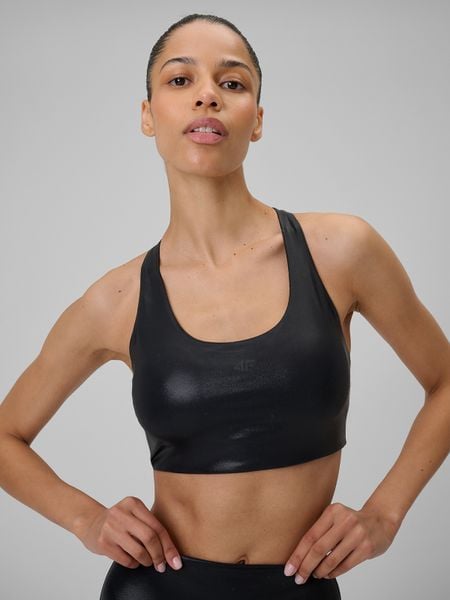 4F Biustonosz do jogi z niskim wsparciem damski - czarny S. Czarne biustonosze 4f, bez wzorów, z gumy. Za 129,99 zł.