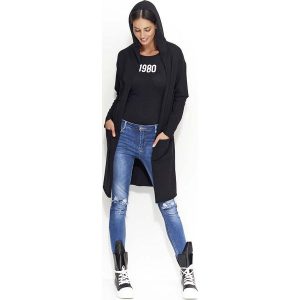 Czarna Bluza Długa bez Zapięcia z Kapturem. Piżamy marki Molly.pl. Za 109,90 zł.