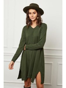 Joséfine Sukienka dzianinowa "Farel" w kolorze ciemnozielonym rozmiar: M. Zielone sukienki Joséfine, m, bez wzorów, z dzianiny, bez kołnierzyka, bez ramiączek, midi. Za 215,71 zł.