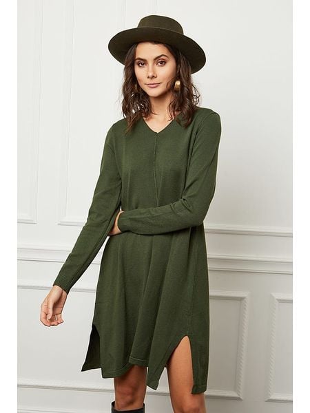 Joséfine Sukienka dzianinowa "Farel" w kolorze ciemnozielonym rozmiar: M. Zielone sukienki Joséfine, m, bez wzorów, z dzianiny, bez kołnierzyka, bez ramiączek, midi. Za 215,71 zł.