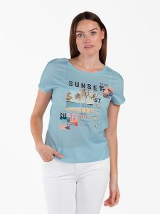 KEY LARGO Koszulka "Sunset" w kolorze błękitnym rozmiar: L. Niebieskie bluzki KEY LARGO, l, bez wzorów, bez kołnierzyka, bez ramiączek. Za 83,42 zł.