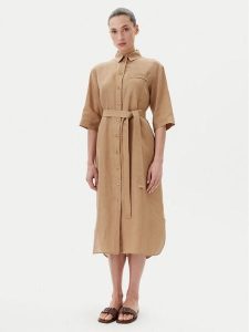 Max Mara Leisure Sukienka koszulowa Salute 2516221028 Brązowy Regular Fit. Brązowe sukienki Max Mara Leisure, bez wzorów, ze lnu, bez kołnierzyka, bez ramiączek, koszulowe. Za 669,99 zł.