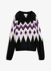Sweter z grubej dzianiny we wzór Fair Isle. Białe swetry klasyczne bonprix, z dzianiny, bez kołnierzyka. Za 129,99 zł.