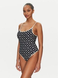 Guess Strój kąpielowy E5GJ29 KCRL2 Czarny. Czarne stroje jednoczęściowe Guess, z aplikacjami, z syntetyku. Za 229,99 zł.
