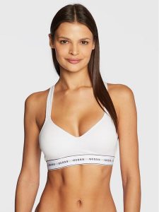 Guess Biustonosz top O1GC15 KBBU1 Biały. Białe biustonosze Guess, z aplikacjami, z bawełny. Za 179,99 zł.