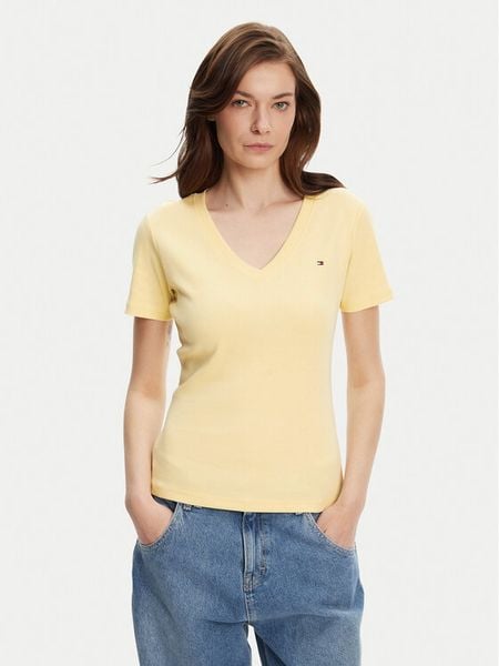 Tommy Hilfiger T-Shirt New Cody WW0WW40584 Żółty Slim Fit. Żółte t-shirty TOMMY HILFIGER, xs, bez wzorów, z bawełny, bez kołnierzyka, bez ramiączek. Za 129,99 zł.