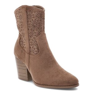Brązowe Botki S.Barski Stylowe Obuwie Damskie. Brązowe botki S.BARSKI, w ażurowe wzory, z materiału, bez obcasa, na obcasie, bez zapięcia. Za 161,99 zł.