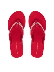 Tommy Hilfiger Japonki Th Wedge Crochet Summer Sandal FW0FW09420 Czerwony. Czerwone klapki TOMMY HILFIGER, bez wzorów, z materiału, bez obcasa. Za 229,99 zł.