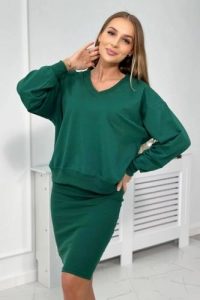 Komplet bluzka + sukienka prążkowana ciemny zielony. Zielone sukienki KESI, na co dzień, l, bez wzorów, z bawełny, eleganckie, bez kołnierzyka, bez ramiączek. Za 292,73 zł.